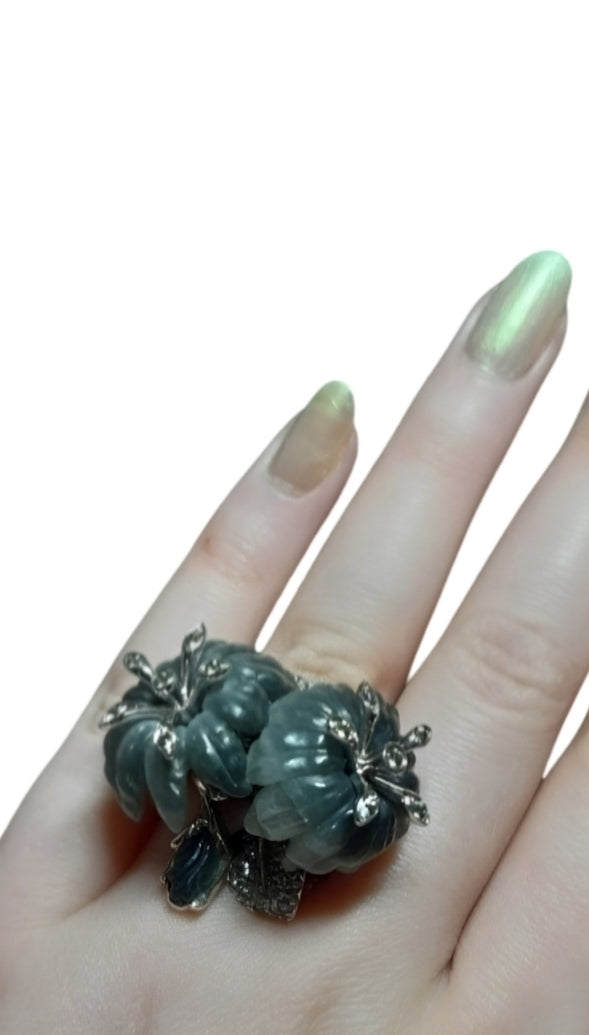 The "Asian Lily"- white gold, cats eye gemstones and sapphire ring