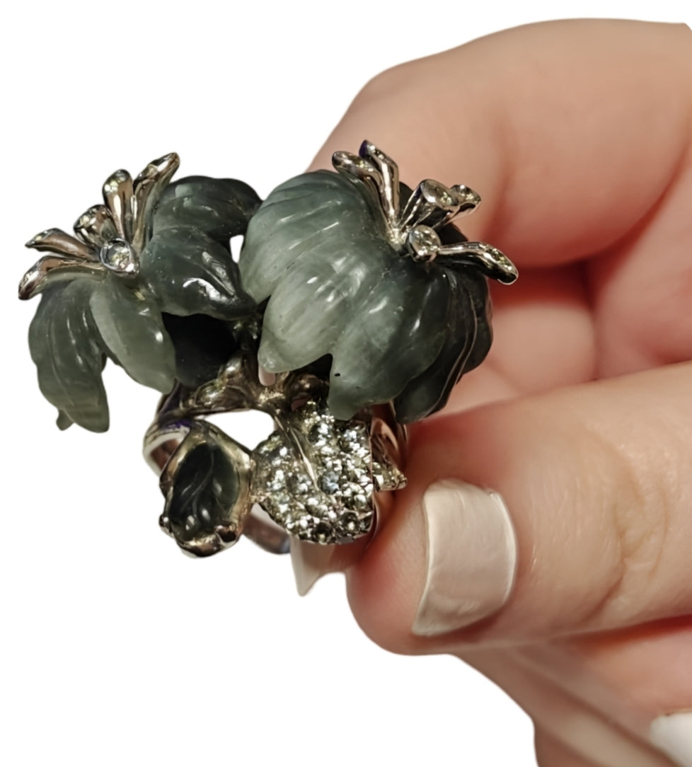 The "Asian Lily"- white gold, cats eye gemstones and sapphire ring