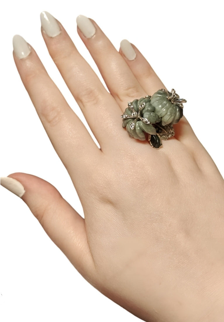 The "Asian Lily"- white gold, cats eye gemstones and sapphire ring
