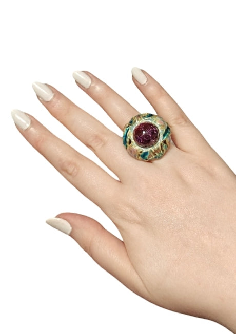 The "Purple Burdock" - 18k gold, hot enamel and amethyst