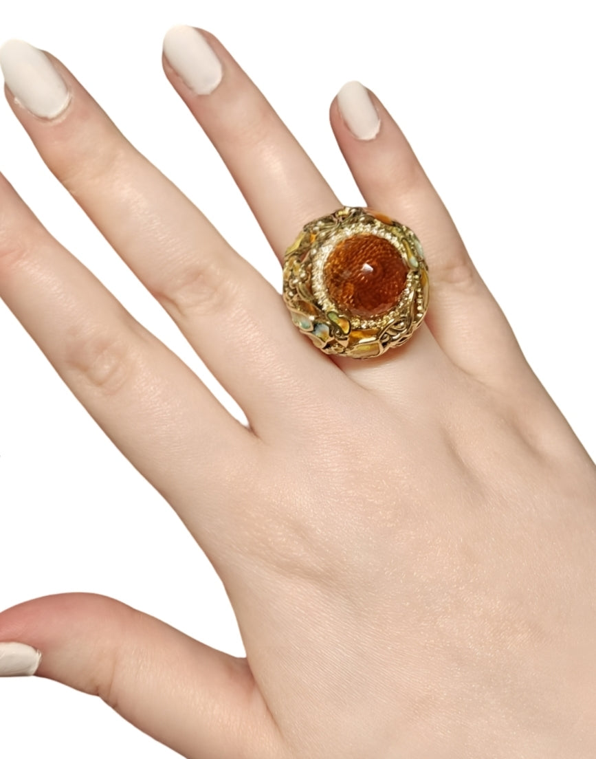 The "Autumn"- 18k gold, Madeira citrine, hot enamel and sapphires ring
